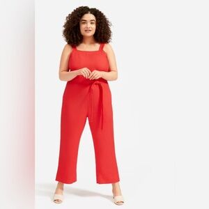 Everlane Linen Square Neck Jumpsuit in Tomato Red